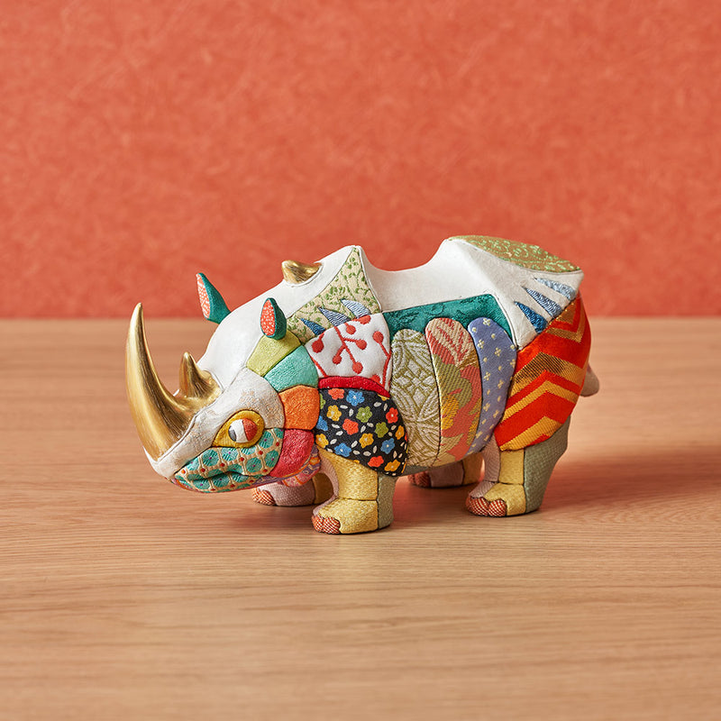 Dürer's Rhinoceros decoration which is using colorful fabrics to finished 