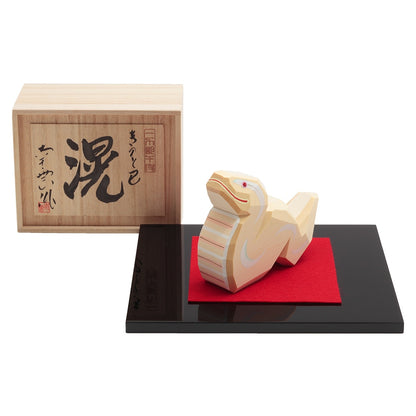 Zodiac Figurine One-Stroke Carving:  Snakewith Paulownia Box 5EI-1