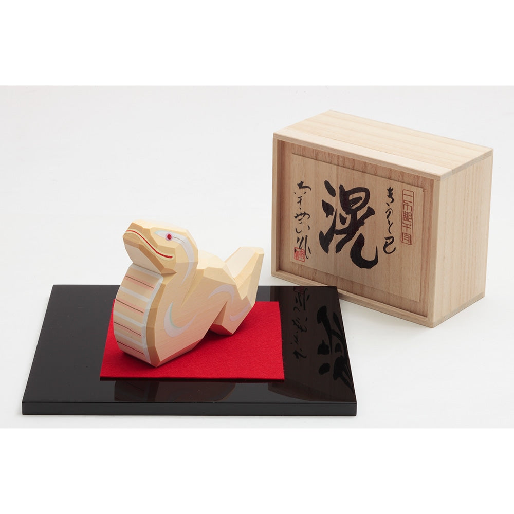 Zodiac Figurine One-Stroke Carving:  Snakewith Paulownia Box 5EI-1