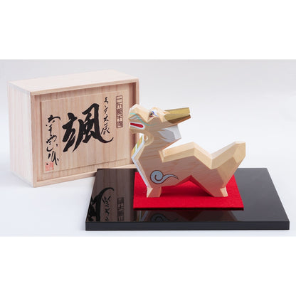 Zodiac Figurine One-Stroke Carving:  Dragon with Paulownia Box 4EI-1